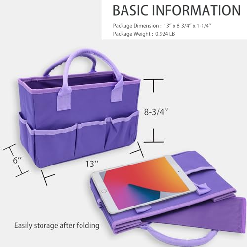 Cupohus Art Organizer Craft Storage Tote Bag with Multiple Pockets Purple | Portable Supply Storage Tote for Scrapbooking, Journal, Sewing, Oxford Fabric Carrying Caddy for Teacher, Officer, Artis - color: Purple, size: Normal