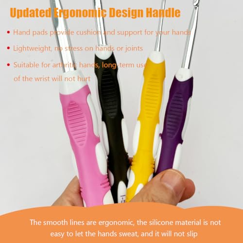 Mdoker Size D/3(3mm) Crochet Hook,Extra Long Crochet Hooks Needles for Arthritic Hands,Ergonomic Grip Soft Handles for Beginners and Experiecced Crochet Lover,Comfortable/Smooth/Ergonomic - size: 3mm