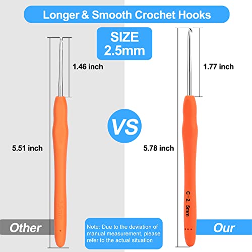 Vodiye Professional Extra Long 2.5mm Crochet Hooks, Ergonomic Handle Set for Beginners & Experienced Lovers - size: 1pc - 2.5mm