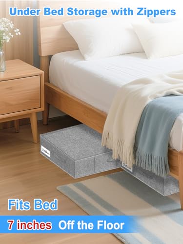 6.7-Inch Under Bed Storage Bin with Zipper Lid, Rigid Sides,2 Pack, Gray | Zipped Lid, Rigid Sides & Bottom, Large Clothes Organizer Box, Off-season Storage, Bedrooms, Closet Organization - color: Gray-Rigid-2pcs, size: 6.7 Inch