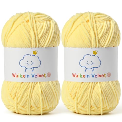 2 Pack Fluffy Chenille Yarn for Crocheting, Baby Yarn for Crocheting Soft, 100g/3.5oz Velvet Amigurumi Yarn, Fingering Weight Yarns for Crocheting Baby Blankets、DIY Craft.(2 Light Yellow) - color: [2 Light Yellow]