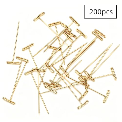 200PCS 1.5 Inch Gold Stainless Steel T-Pins, Universal Straight Sewing Pins for Wig Styling, Sewing, Quilting, Knitting Blocking, Craft & Office Decoration - color: Gold, size: 1.5in-200pcs