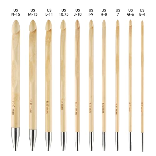 Bamboo Interchangeable Tunisian Crochet Hooks Set, 6-Inch Hooks with Cables | US E-4 to N-15, Warm Bamboo, Smooth Finish, Interchangeable Cables (16/24/32/40"), Ergonomic Grip, Tunisian & Afghan Projects