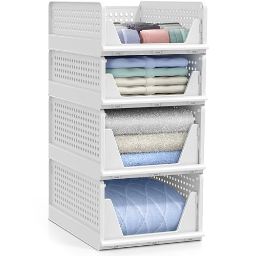 Sorbus Stackable Closet Organizer, Open-Front Shelf Bins (2 Small 2 Medium) | Plastic shelves and baskets for clothes in pantries, bathrooms, kitchens, garages, cabinets and countertops. - size: 2 Small 2 Medium