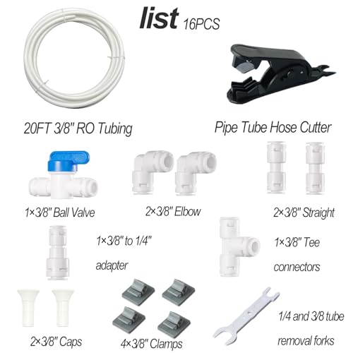 3/8" Push to Connect RO Water Line Kit with Fittings & Tubing 20FT