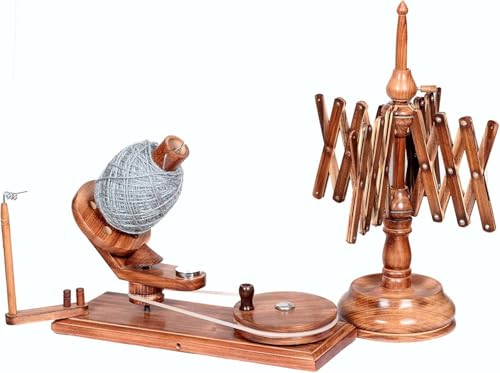 Antique Vintage Wooden Yarn Winder for Knitting - Crocheting Wool Yarn String and Fiber Ball Winder - Sunrise Wood Store (Antique Wooden Winder Swift (Combo) - color: Antique Winder + Swift (Combo)