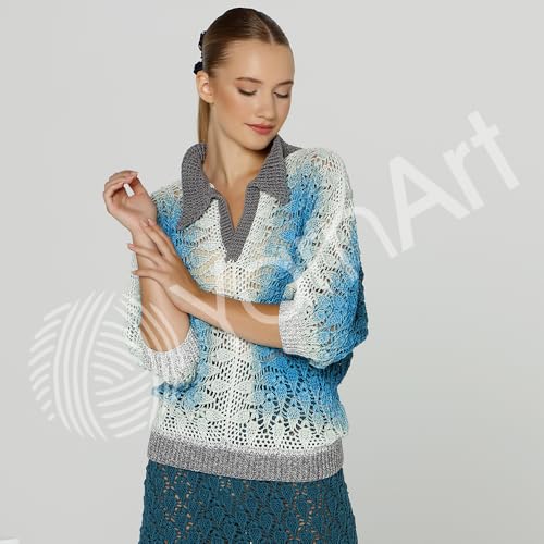 YarnArt Flowers Unicolor – 55% Cotton, 45% Acrylic – Fingering Weight Yarn – 50g (1.76 oz), 218 yds – Ideal for Knitting & Crochet – Soft, Solid Color Skein for Summer Projects (5, 745)