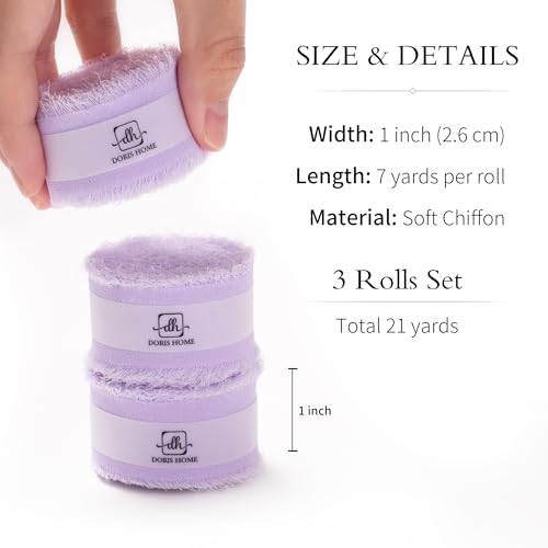 DORIS HOME Handmade Frayed Fringe Chiffon Ribbon 1" x 21Yd Light Purple | Fabric Ribbon, For Flower Bouquet/Gift Wrapping/Wedding Invitations/Party Decorations - color: Light Purple