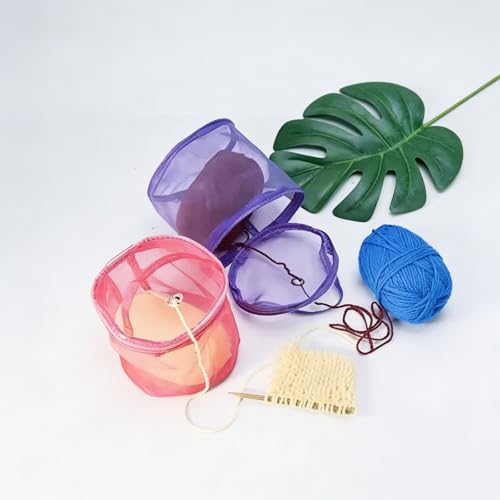 Mesh Crochet Bag Organizer, Large Capacity Yarn Storage Holder for Knitting and Crocheting, Purple - color: purple