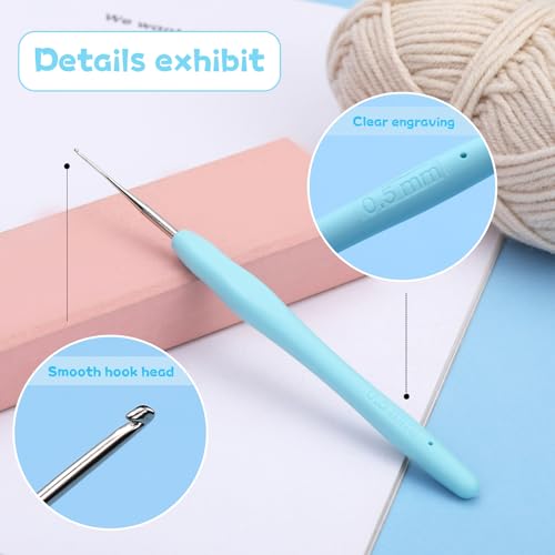 0.5 mm Crochet Hook, Ergonomic Handle for Arthritic Hands, Extra Long Knitting Needles for Beginners and Crocheting Yarn (0.5 mm) - size: 0.5mm