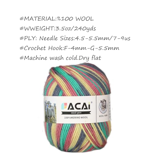 Facai Merino Wool Yarn Sock Yarn - 100% Pure Merino Wool Roving for Knitting, 1-Ball Set, 3.5oz (240 Yards), Worsted Weight (1, Halcyon) - color: Halcyon