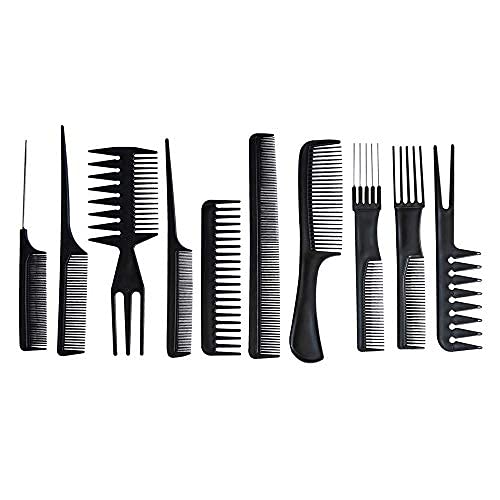10PCS Black Hair Combs Set for Hairdressing, Cutting & Styling - For Women, Men & Kids - style: Mix styling comb