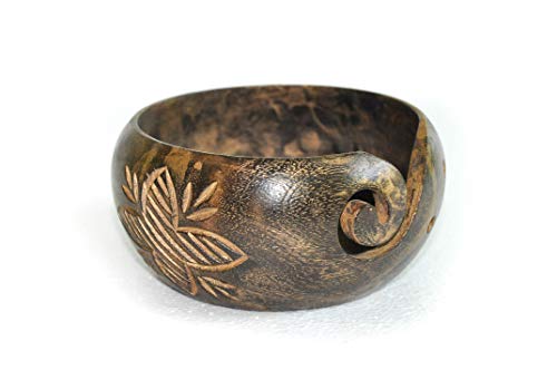 Premium Solid Wooden Yarn Bowl – Handcrafted Knitting & Crochet Holder with Antique Finish – Tangle-Free Yarn Storage – 6"x6"x3" – Rustic Golden - color: Rustic Golden, size: 6" x 6" x 3"