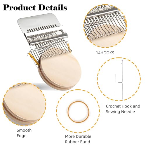 Small Weaving Loom, Wooden Speedweve Darning Loom Machine with 14 Hooks | 14 Hooks, Quickly Household Mending, For Beginners, Hand Craft DIY Weaving Repair Tool, For Jeans, Socks, Clothes