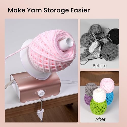 Electric Yarn Winder, Heavy-Duty Yarn Ball Winder 10 oz Large Capacity, Automatic Yarn Cake Winder Spinner Roller, Crocheting Tools Supplies for Knitting Lovers(Rose Gold)