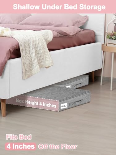 4-In Low Profile Under Bed Storage, Rigid Structure, 2 Pack, Gray | Below 4 Inch Low Space Storage, Rigid Sides & Bottom, Reinforced Handles, Foldable Design, for Couches, Cribs, Dorm Beds - color: Gray-Rigid-2pcs, size: 4 Inch