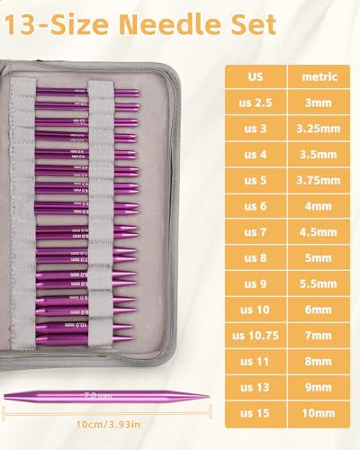 Aeelike Interchangeable Knitting Circular Needles 3-10.0mm, Purple Heart | Aluminum Interchangeable Knitting Needles with 4 Cables, Smooth Complete Needles Set for Socks Blankets Sweaters, Ideal Gift - color: Purple Heart