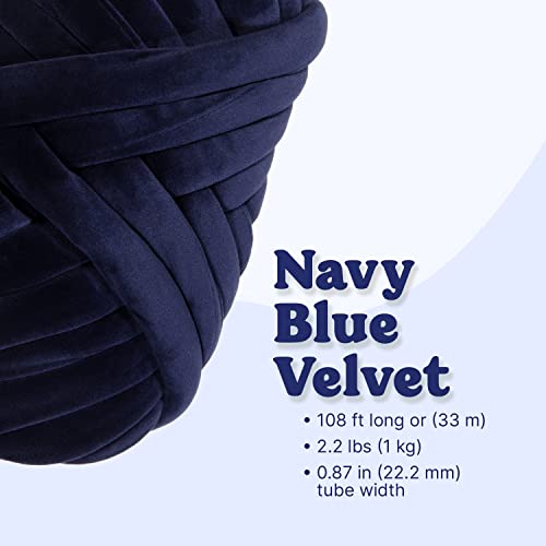 Super Soft Velvet Bulky Yarn, Navy Blue, 2.2 LBS, 36 Yards | Hand Knitting Blanket, Arm Knitting, Chunky Braided Knot Throw Blanket, Weave Craft Crochet, For Pillows, Handbag, DIY - color: Navy Blue (Velvet)
