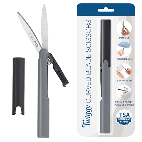 Plus Pen Style Non-Stick Compact TSA Twiggy Scissors with Cover, Charcoal - color: Charcoal, size: 1-Pack