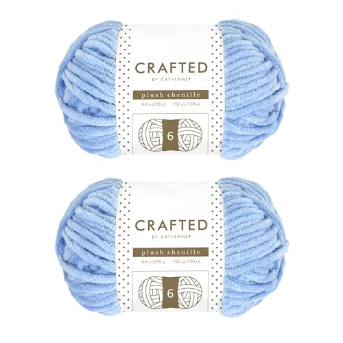Crafted by Catherine Plush Chenille Yarn for Knitting, Crocheting and Amigurumi - 2 Pack (8.8 oz / 250g, 152 Yards Each Skein), Electric Blue, Gauge 6 Super Bulky - color: Electric Blue, size: 2 Pack
