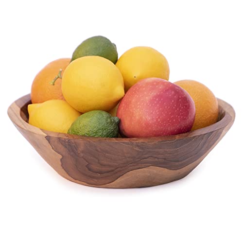 ANDALUCA 9 Inch Teak Wood Hand Carved Rustic Organic Bowl Small (9"-10" Diameter) - size: 9" - 10" Diameter