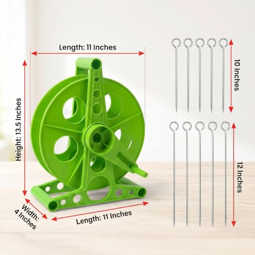 Rope Reel Sports String Winder 1600ft Rope Cord Winder A Rotating Handle | 10 Ground Pegs Suitable for Football Fields, Baseball Fields, and Farm Marking Packages