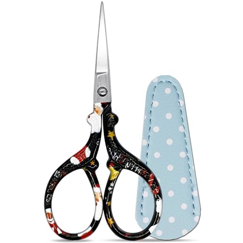Small Sharp 3.6 inch Sewing Scissors with Leather Sheath Crafts Needlework | Embroidery Scissor Small Precision with Leather Cover Stainless Steel Scissor for Needle Work Art Work Craft Threading - color: Black Christmas