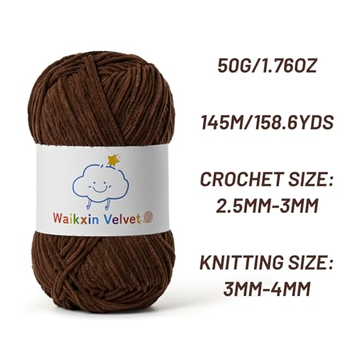 2 Pack Fluffy Chenille Yarn for Crocheting, Baby Yarn for Crocheting Soft, 100g/3.5oz Velvet Amigurumi Yarn, Fingering Weight Yarns for Crocheting Baby Blankets、DIY Craft.(2 Coffee) - color: [2 Coffee]