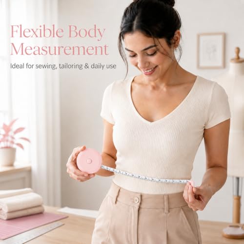 Soft Tape Measure Retractable Body Sewing Tailor Measuring Tape Pink | Retractable Soft Tape Measure With Dual Scale, Green Color, Suitable For Body, Sewing, Tailoring And Craft Measurements - color: pink