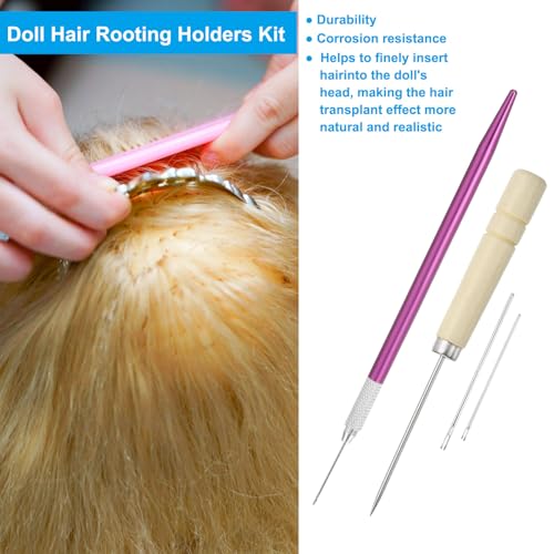 PATIKIL Doll Hair Rooting Holders Kit, 0.6mm/0.8mm Doll Hair Rerooting Knitting Needles with Wood Awls Crochet Hooks Doll Wig Tool for Doll Hair Making Supplies DIY Crafts, Purple - color: Purple, size: 0.6mm/0.8mm