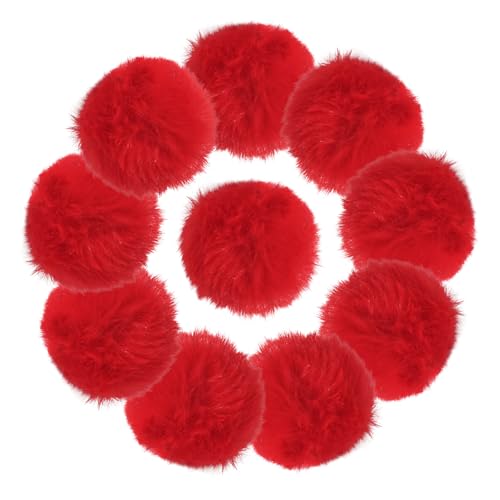 10Pcs Red 3.2Inch Faux Fur Pom Poms for Hats with Elastic Loop DIY Crafts | 10 Pack Red 3.2 Inch Fluffy Pom Poms, Removable Knitting Accessories for Keychains Shoes Scarves Gloves Bags - color: Red-10pcs-8cm