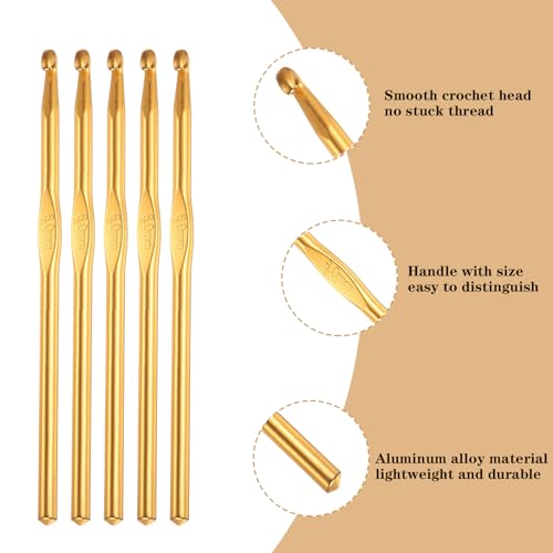 Hordolry 6mm Crochet Hooks Bulk, 18Pcs Aluminum Crochet Needle, Knitting Needles for Craft Yarn Contribute to Beginners - color: Gold, size: 6.0mm