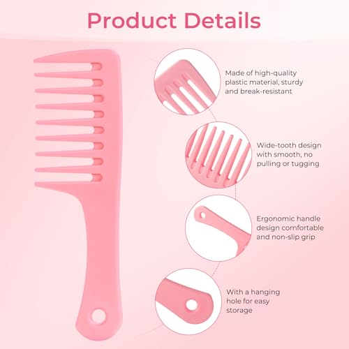 10 Pack Small Wide Tooth Comb with Handle, Detangling Hair Comb | for Curly Thick Wet Dry Hair, Shower Combs Set, Bulk Hair Combs for Salon, Hotel, Gym & Travel, 5 Colors