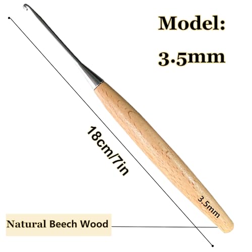 Beech Wood Crochet Hooks, 3.5mm Ergonomic Handle Long Crochet Needles | Comfortable Smooth Crochet Hooks Perfect for Hand DIY Crocheting Yarn, for Beginners and Experienced Crochet Lovers - size: 3.5mm