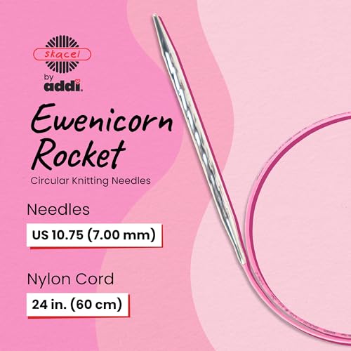 skacel by addi Ewenicorn Rocket Circular Knitting Needles, Fixed 24 Inch (60 cm) White Chrome Plated Brass Tips with Flexible Nylon Cord, 7 mm (US Size 10.75) - size: 7.00 mm