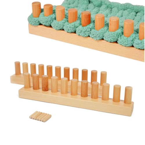 SRYBLT 2-Pack DIY Chunky Knit Blanket Loom, 30.2-inch Long Beech Wood Base with Solid Wood Pegs, Stackable for Portability, Expandable Connections, and Clear Coating (Without Brand Name)