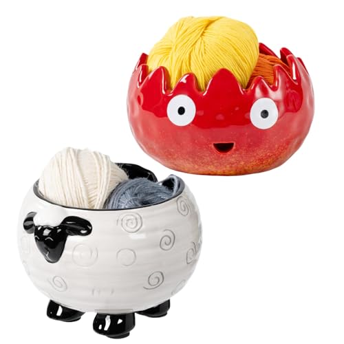 Ceramic Yarn Holder Crochet Bowl, Flame Yarn Bowl for Crocheting-Crochet Bowls