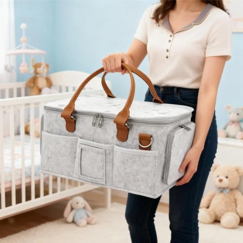 Portable Felt Storage Box with Zipper Lid Multi-compartment Caddy Organizer with Pockets 15 * 10 * 7 Inches