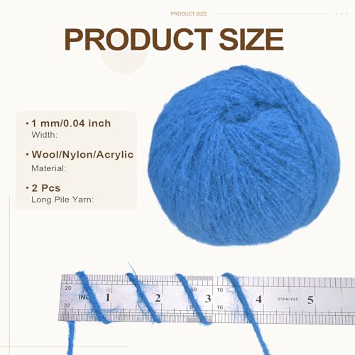 PATIKIL Wool Acrylic Blend Long Pile Yarn 2 Skeins Mohair Yarn Lace Weight for Crocheting Knitting Gloves Hats Socks Scarves, Sea Blue - color: Sea Blue
