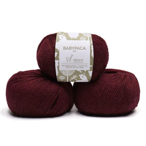 100% Baby Alpaca Yarn 3 Skeins 150g DK Weight Knitting Crochet Burgundy | Made in Peru with natural warmth and softness featuring 327yd of premium fiber ideal for scarves shawls sweaters and more - color: Burgundy, size: DK