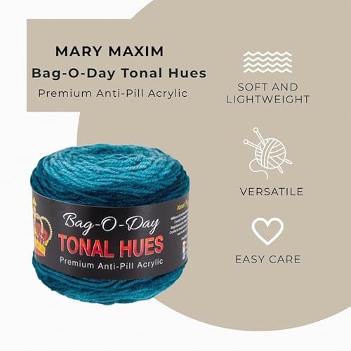 Mary Maxim Bag-O-Day Tonal Hues Ombre Yarn for Crocheting and Knitting, Medium Worsted Weight Anti-Pilling Acrylic Yarn Cake - 280 Yards, 5.3 OZ, Seven Seas - color: Seven Seas
