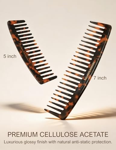 Heesch Wide Tooth Curl Comb Set of 2, Detangling Comb 5 Inch Small Travel Comb & 7 Inch Large Comb for Women, Wide Tooth Comb for Wet, Thick, Wavy, Curly Hair, Tortoise Shell Cellulose Acetate - color: Classic Tortoise
