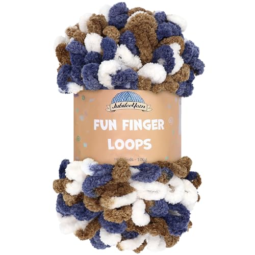 JubileeYarn Fun Finger Loops Yarn - 100g/Skein Jumbo Polyester Team Spirit - Gold Navy White - 1 Skein - color: 029 Gold Navy White, size: 1 Skein