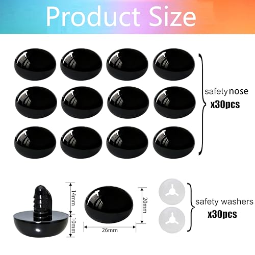 BESTCYC 60pcs 20*26mm Black Safety Noses and Washers for Amigurumi,Oval Craft Nose Stuffed Animal Safety Eyes Nose for Crocheting Plush Animals Amigurumi Handmade Lovers Doll Makers DIY Making Supplie - size: 20*25mm