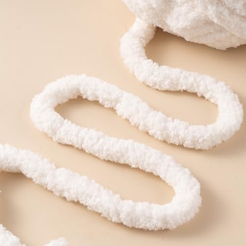 White Jumbo Chunky Chenille Yarn for Crocheting, Thick Plush Yarn for Hand Knitting Blankets, Super Soft Bulky Yarn for DIY Projects, 2 Jumbo Pack - color: white