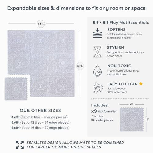 Little Landings Baby Play Mat for Floor - Layla (6x6ft) - Premium EVA Foam Play Mat for Babies & Toddlers (Ages 0-5+) - Non-Toxic Playmat for Tummy Time, Crawling & Playroom - Stylish & Comfortable - color: Layla - Moroccan Grey, size: 6x6 ft