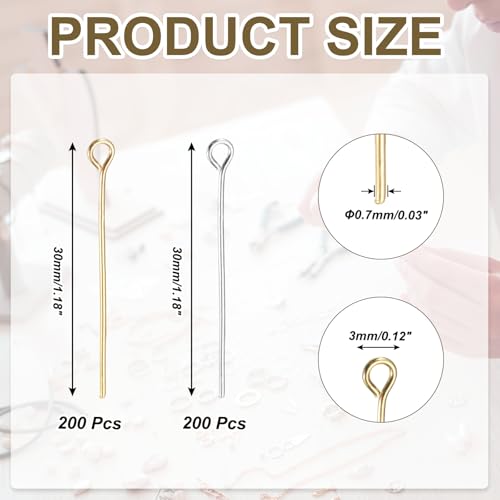 PATIKIL 1.2 Inch Eye Pins, Jewelry Making Headpins Straight Pins Findings Bendable for DIY Craft Bracelet Necklace Earring Pendant Making Supplies-400Pcs(Silver Gold) - color: Silver Gold, size: 1.2 Inch