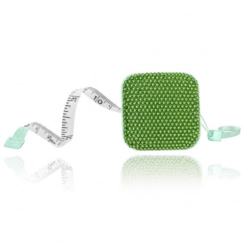 SlowVibes Bling Green Diamond Retractable Body Measuring Tape, 60 Inch | Dual-sided vinyl cloth tape with rope for waist, fabric,body measurements, sewing, tailor,knitting, weight loss - color: Green
