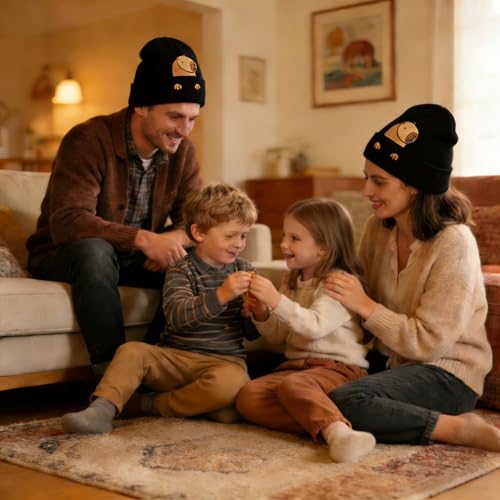 Personality Animal Head Embroidery Knit Beanie Hat for Adult and Big Kids Winter Warm Skull Cuffed Hats - color: Capybara 3-black