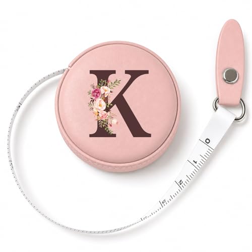 Maicican Retractable Tape Measure, Pink Leather Sewing Measuring Tape, K | with Initial A-Z, 60"/1.5m Soft Sewing Measuring Tape for Body Measurements, Portable Small Fabric Ruler - color: Tape Measure-Pink K